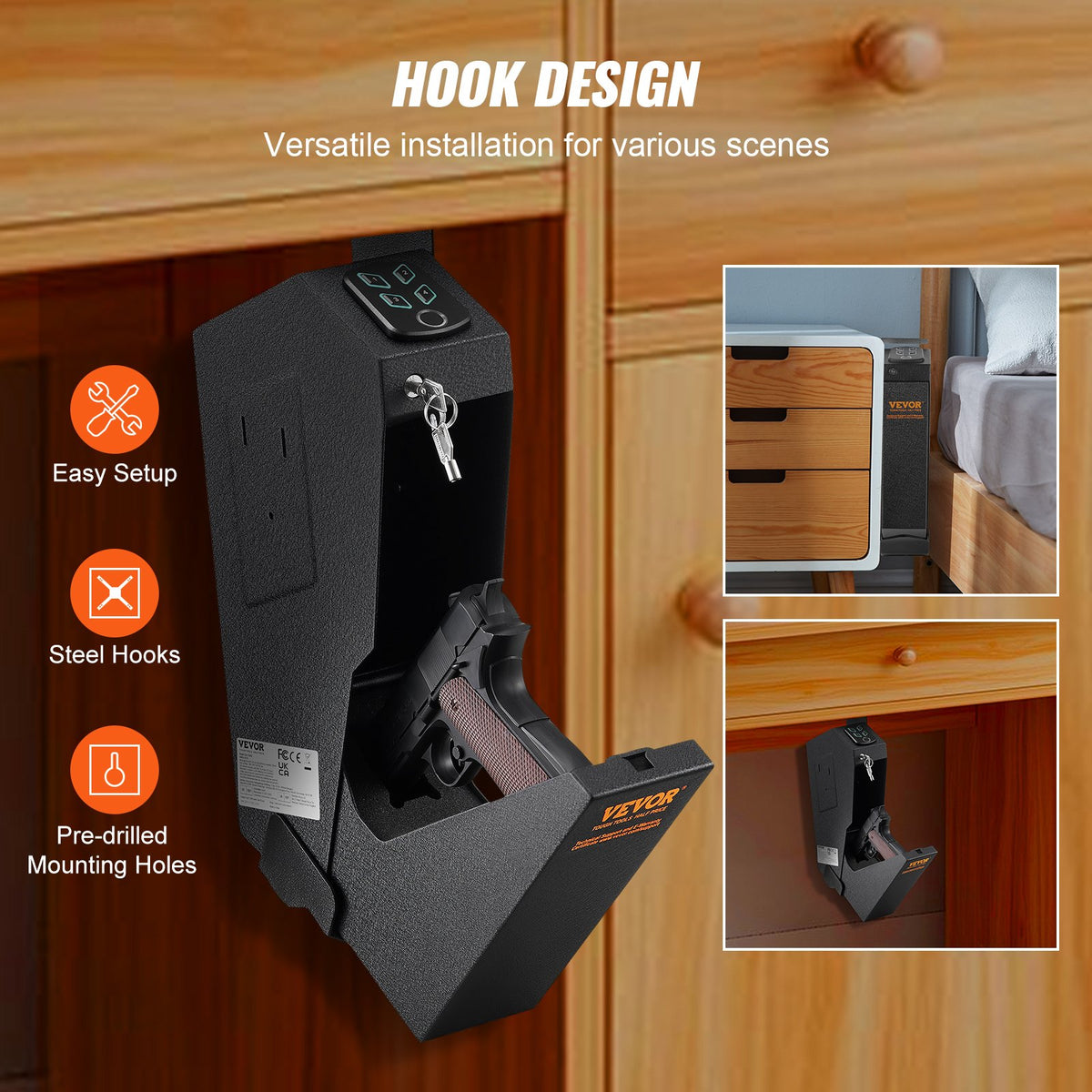 VEVOR Wall-Mounted Gun Safe – Biometric Safe with 3 Access Methods, Fits 1 Pistol