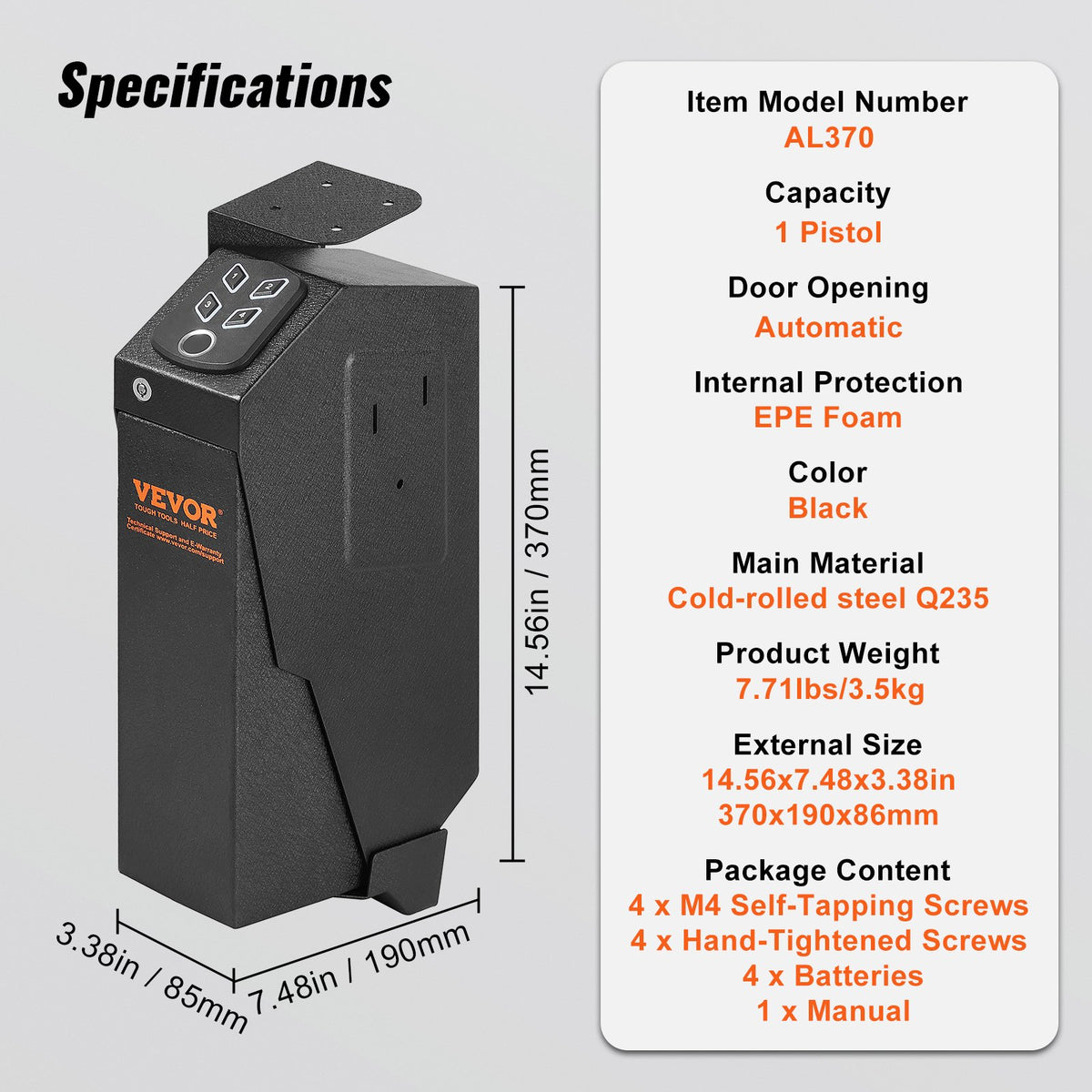 VEVOR Wall-Mounted Gun Safe – Biometric Safe with 3 Access Methods, Fits 1 Pistol