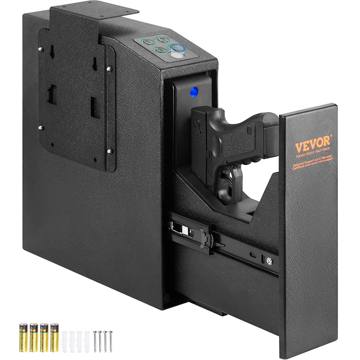 VEVOR Wall-Mounted Gun Safe – Biometric Safe with Three Quick Access Methods: Fingerprint, Password and Keys, for 1 Pistol – for Home, Bedside, Nightstand or Wall Use