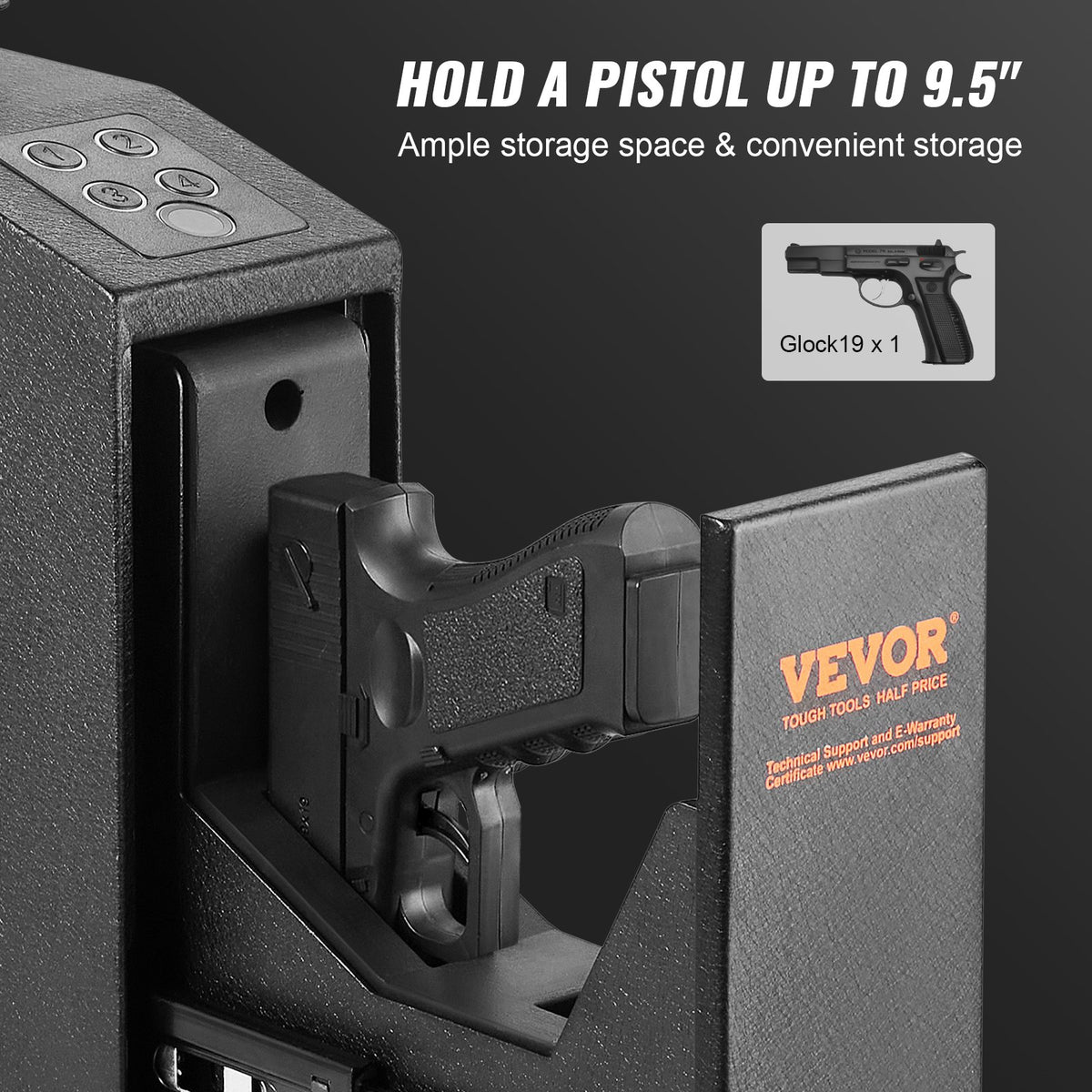 VEVOR Wall-Mounted Gun Safe – Biometric Safe with Three Quick Access Methods: Fingerprint, Password and Keys, for 1 Pistol – for Home, Bedside, Nightstand or Wall Use