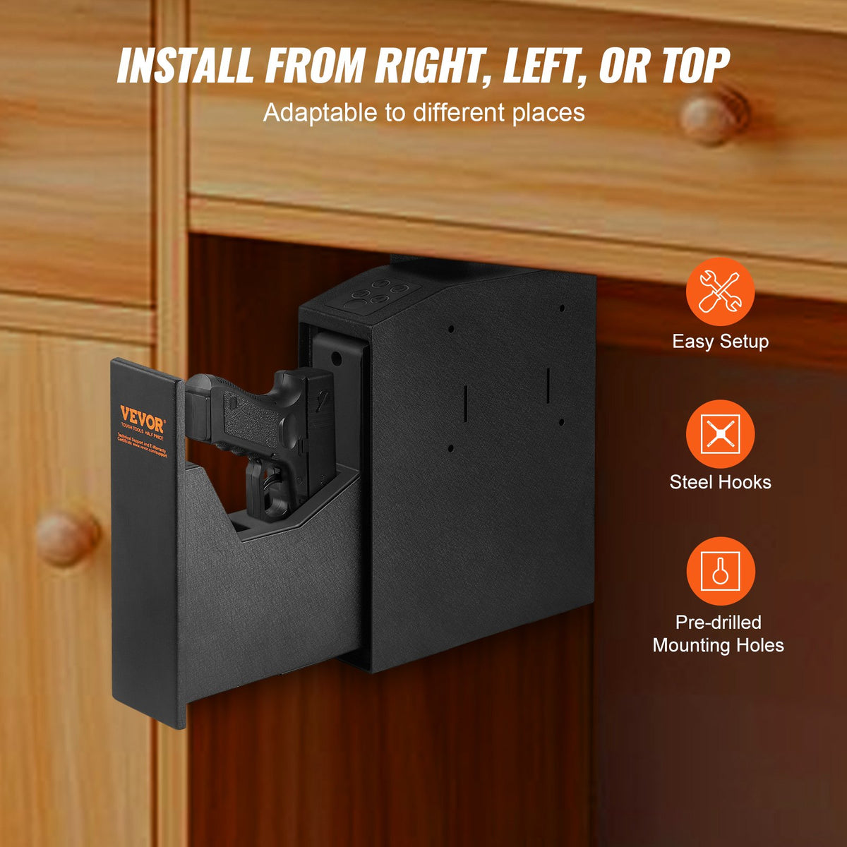 VEVOR Wall-Mounted Gun Safe – Biometric Safe with Three Quick Access Methods: Fingerprint, Password and Keys, for 1 Pistol – for Home, Bedside, Nightstand or Wall Use