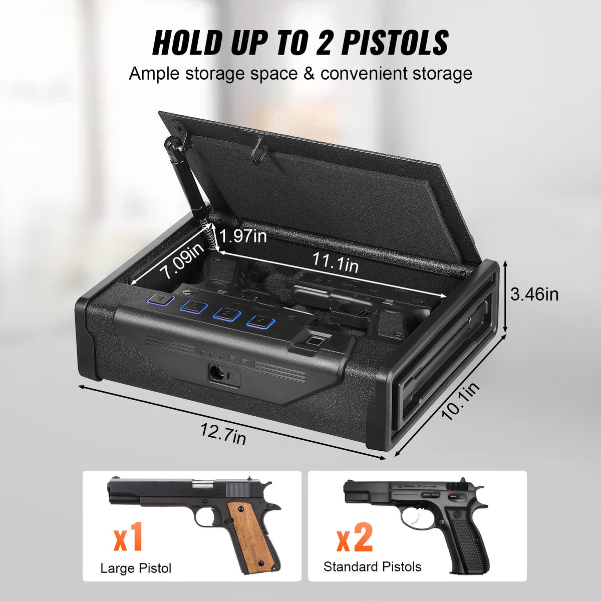 VEVOR Biometric Gun Safe with 3 Access Methods – Fits 2 Pistols