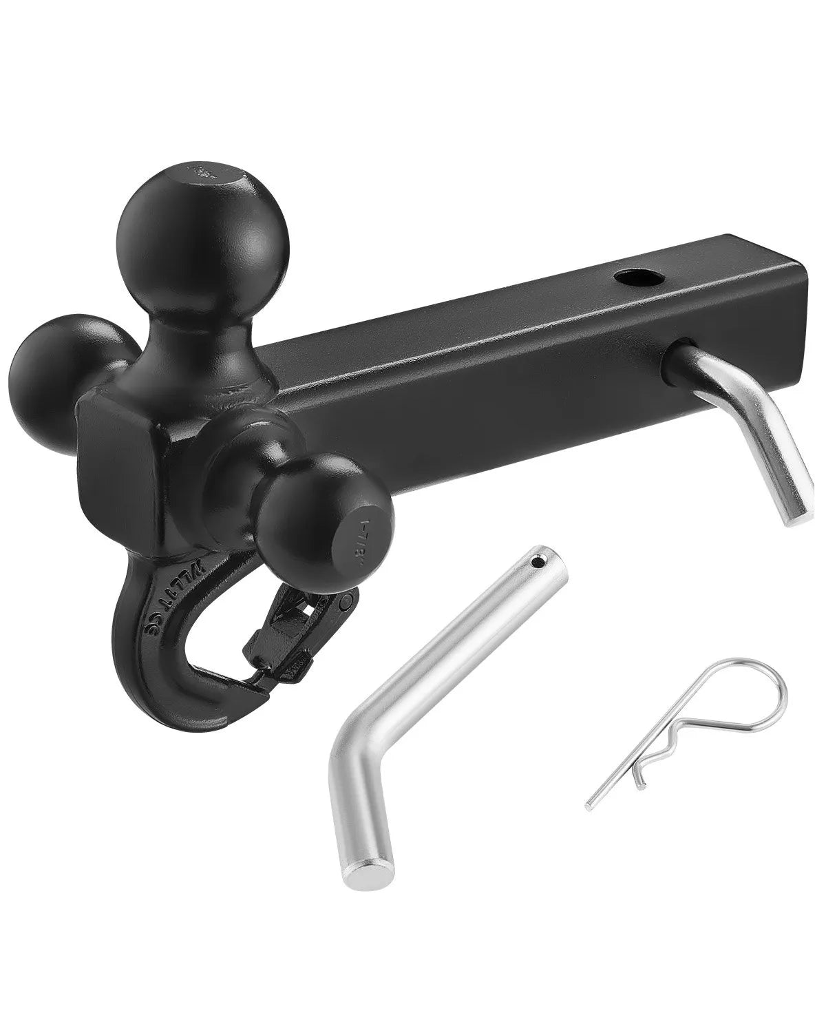 VEVOR Tow Hitch with 50 mm Receiver, Triple Ball Hitch (47.6 mm, 50 mm, 58.7 mm) and Towing Hook, Carbon Steel, Load Capacity up to 6,800 kg