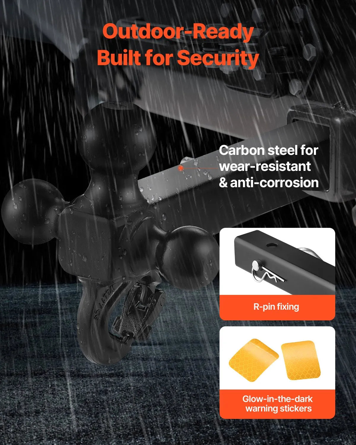 VEVOR Tow Hitch with 50 mm Receiver, Triple Ball Hitch (47.6 mm, 50 mm, 58.7 mm) and Towing Hook, Carbon Steel, Load Capacity up to 6,800 kg