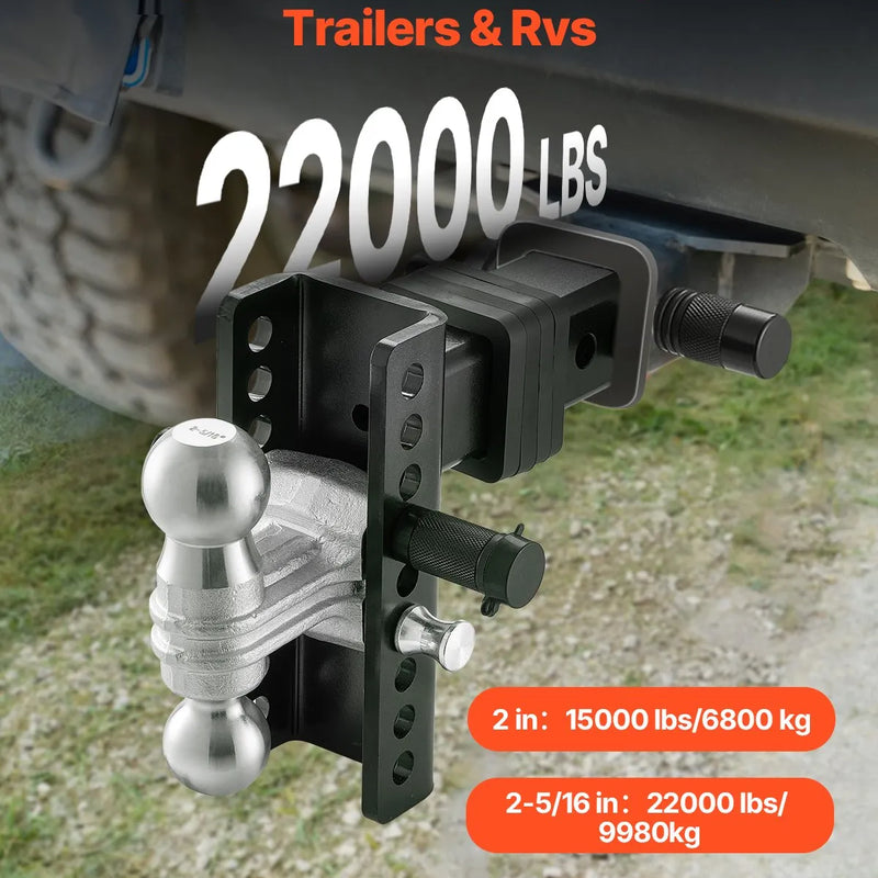 Regulējams piekabes āķis 63,5 mm uztvērējam, 152 mm nolaižamais trīskāršais lodveida āķis, vilkšanas jauda 9 979 kg.