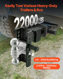 Regulējams piekabes āķis 63,5 mm uztvērējam, 152 mm nolaižamais trīskāršais lodveida āķis, vilkšanas jauda 9 979 kg.