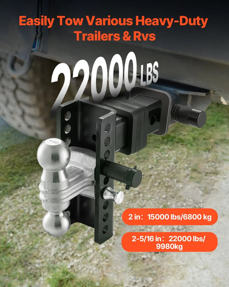 Regulējams piekabes āķis 63,5 mm uztvērējam, 152 mm nolaižamais trīskāršais lodveida āķis, vilkšanas jauda 9 979 kg