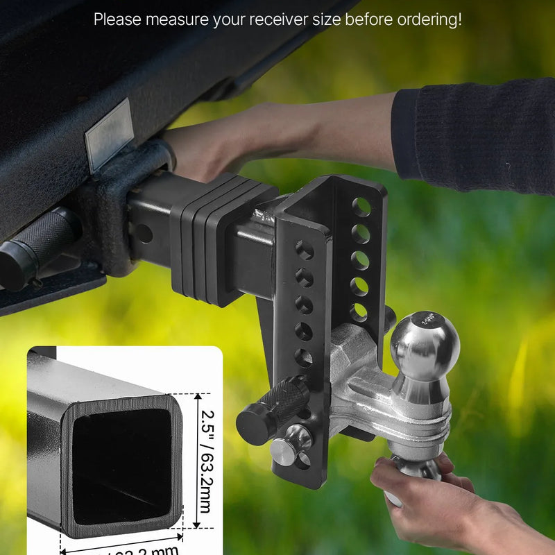 Regulējams piekabes āķis 63,5 mm uztvērējam, 152 mm nolaižamais trīskāršais lodveida āķis, vilkšanas jauda 9 979 kg.