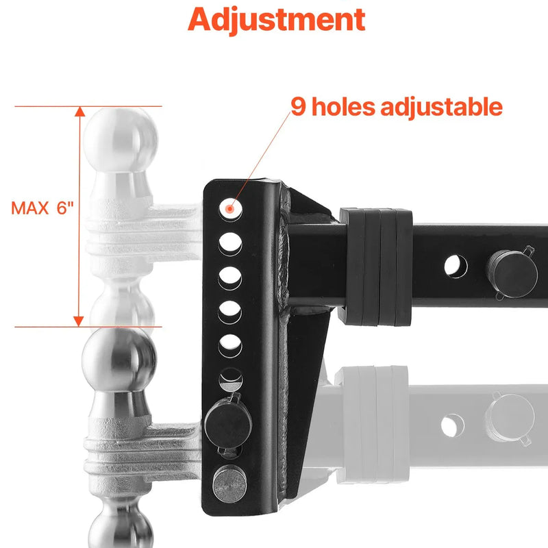 Regulējams piekabes āķis 63,5 mm uztvērējam, 152 mm nolaižamais trīskāršais lodveida āķis, vilkšanas jauda 9 979 kg.