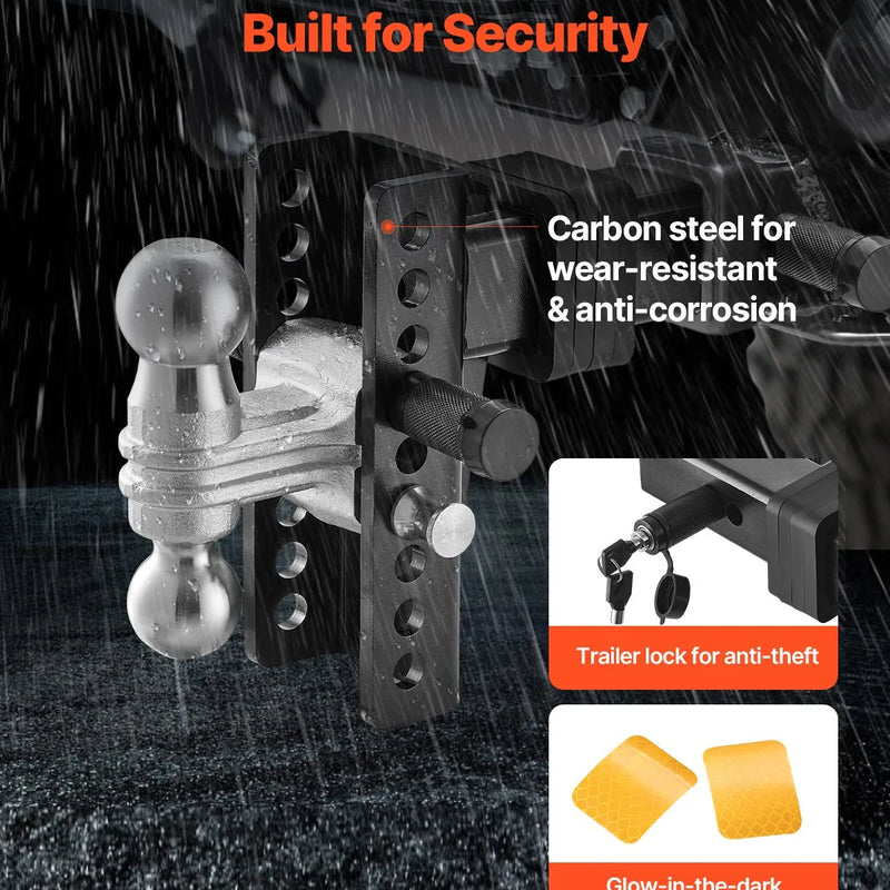 Regulējams piekabes āķis 63,5 mm uztvērējam, 152 mm nolaižamais trīskāršais lodveida āķis, vilkšanas jauda 9 979 kg.