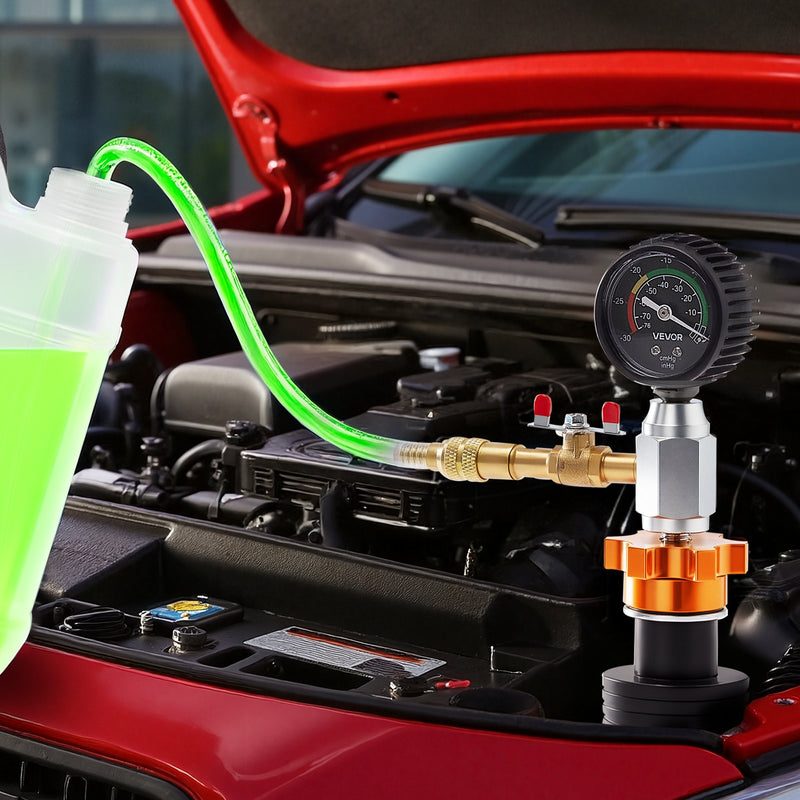 VEVOR radiatora vakuuma uzpildes komplekts, dzesēšanas sistēmas vakuuma un šķidruma uzpildes rīks ar manometru, pārnēsājams komplekts ar koferi, universāla saderība automašīnām, furgoniem, SUV un kravas auto