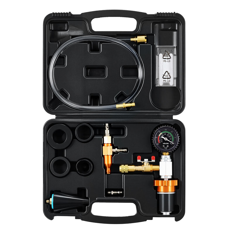VEVOR radiatora vakuuma uzpildes komplekts, dzesēšanas sistēmas vakuuma un šķidruma uzpildes rīks ar manometru, pārnēsājams komplekts ar koferi, universāla saderība automašīnām, furgoniem, SUV un kravas auto