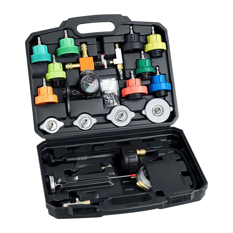 VEVOR dzesēšanas sistēmas spiediena testa komplekts, 28 daļas, radiatora vakuuma uzpildes komplekts ar 4 adapteriem, universāla saderība, ar spiediena sūkni un alumīnija sakausējuma uzpildes ierīci