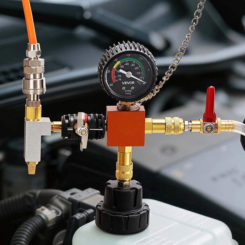 VEVOR dzesēšanas sistēmas spiediena testa komplekts, 28 daļas, radiatora vakuuma uzpildes komplekts ar 4 adapteriem, universāla saderība, ar spiediena sūkni un alumīnija sakausējuma uzpildes ierīci