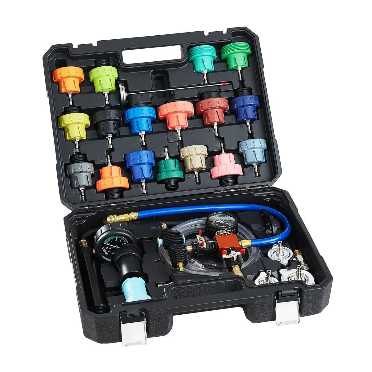 VEVOR Cooling System Pressure Tester Kit, 47 Pieces, Radiator Vacuum Fill Kit with 3 Metal Adapters, Universal Compatibility, Automotive Cooling System Pressure Tester with Pump and Aluminium-Plastic Filler
