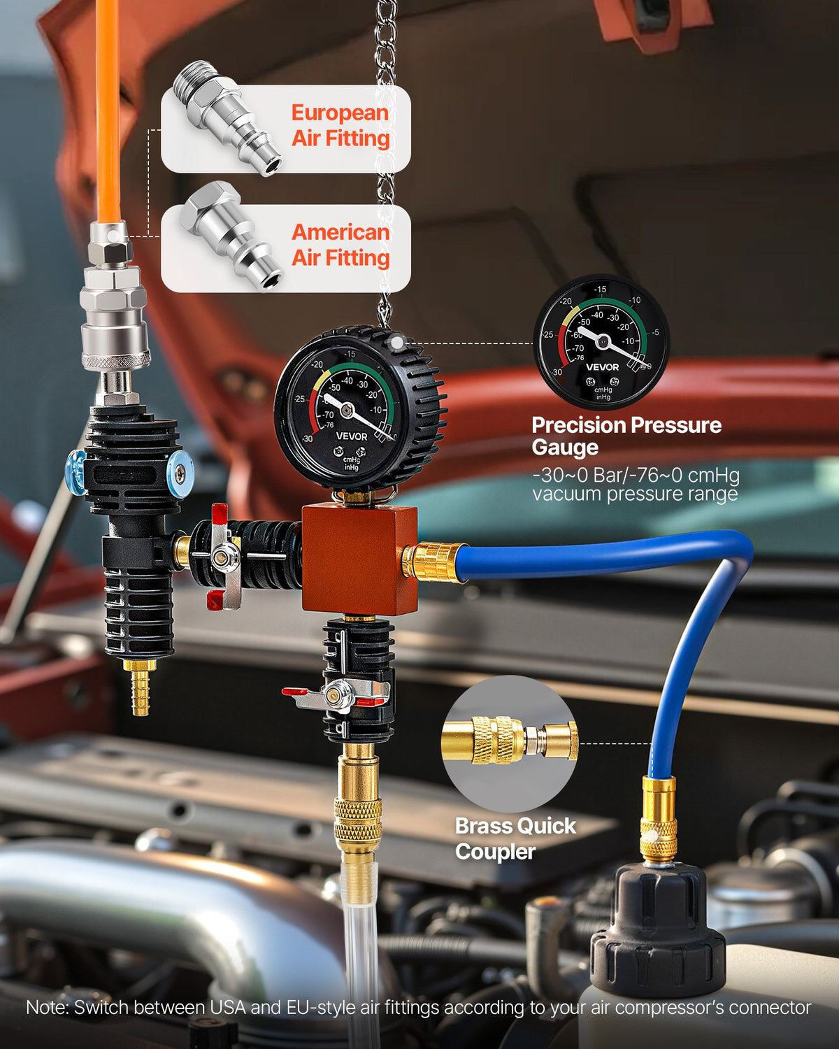 VEVOR Cooling System Pressure Tester Kit, 47 Pieces, Radiator Vacuum Fill Kit with 3 Metal Adapters, Universal Compatibility, Automotive Cooling System Pressure Tester with Pump and Aluminium-Plastic Filler