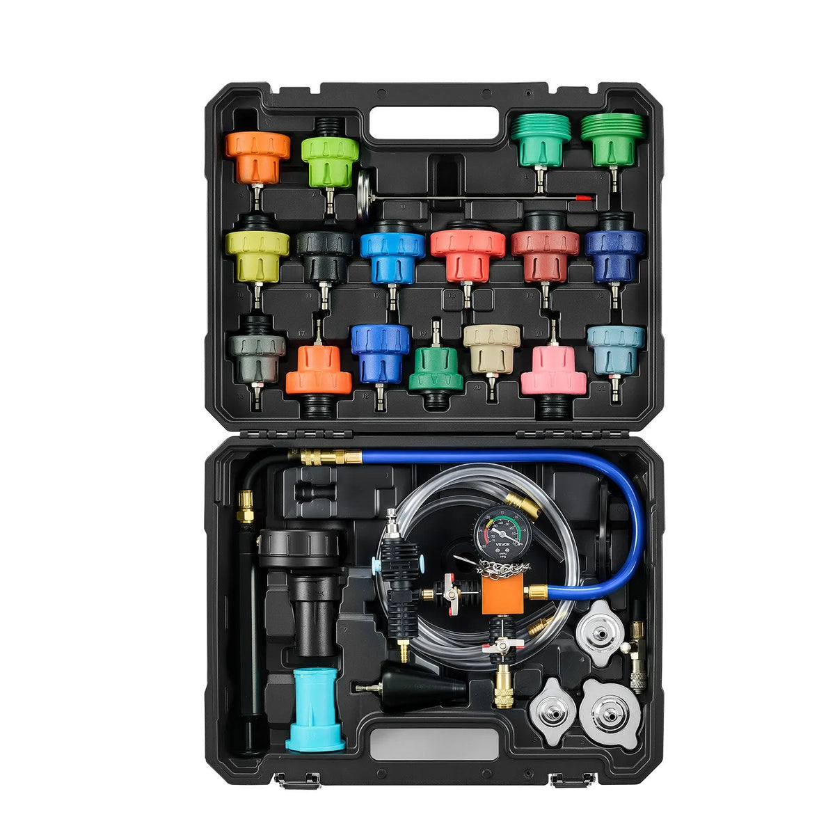 VEVOR Cooling System Pressure Tester Kit, 47 Pieces, Radiator Vacuum Fill Kit with 3 Metal Adapters, Universal Compatibility, Automotive Cooling System Pressure Tester with Pump and Aluminium-Plastic Filler