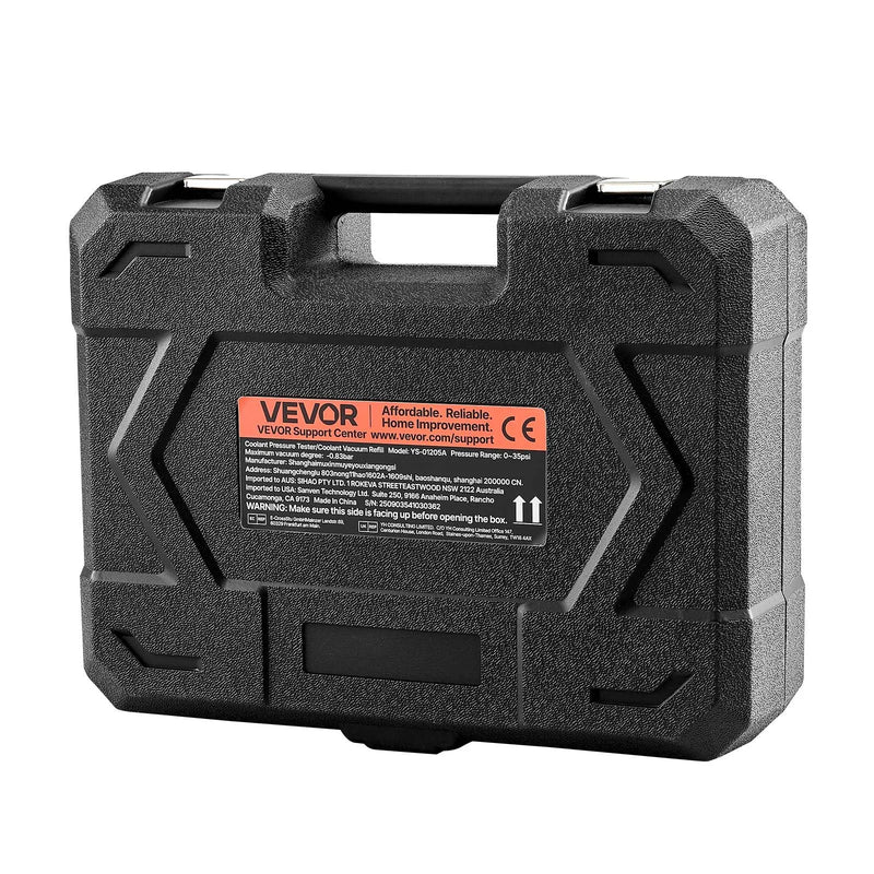 VEVOR dzesēšanas šķidruma spiediena testera komplekts, 47 daļu radiatora vakuuma uzpildes sistēma ar 3 metāla adapteriem, universāls automobiļu dzesēšanas sistēmu diagnostikas instruments ar spiediena sūkni un plastmasas uzpildes tvertni