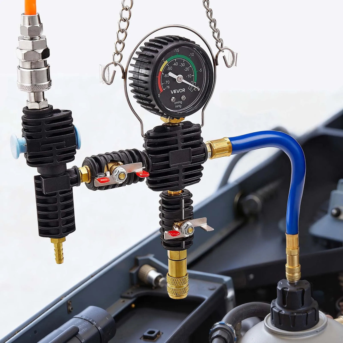 VEVOR Coolant Pressure Tester Kit, 47-Piece Radiator Vacuum Fill System with 3 Metal Adapters, Universal Automotive Cooling System Diagnostic Tool with Pressure Pump and Plastic Fill Tank