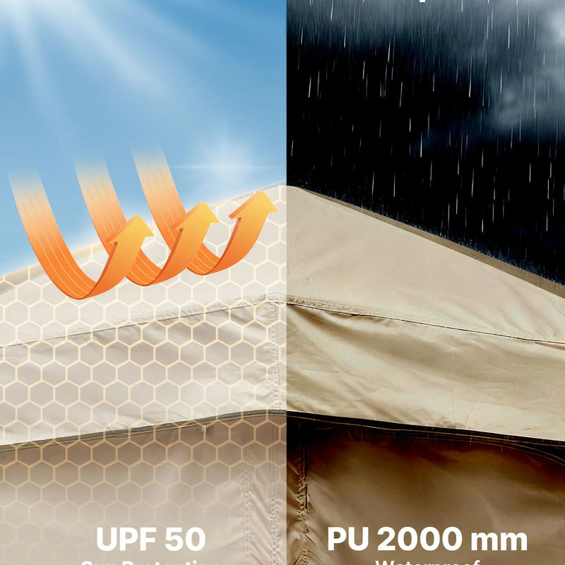 VEVOR kempinga dušas telts ar 2 nodalījumiem, salokāma pārnēsājama privātuma telts pārģērbšanai ar zemes mietiņiem, atsaites auklām un pārnēsāšanas somu, 150D Oxford audums ar sudraba pārklājumu, kempingam, pludmalei un makšķerēšanai