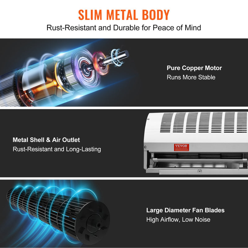 VEVOR 0,9 m iekštelpu gaisa aizkars, 2 ātrumi, 2038 m³/h, UL sertificēts, sienas stiprinājums, bez apsildes, ar izturīgu slēdzi, viegla uzstādīšana