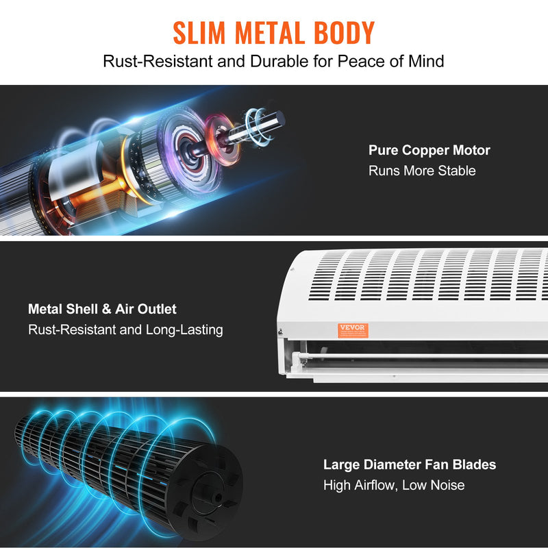 VEVOR 1,5 m iekštelpu gaisa aizkars ar diviem ātrumiem, 3566 m³/h, sienas stiprinājums, bez sildīšanas, UL sertificēts
