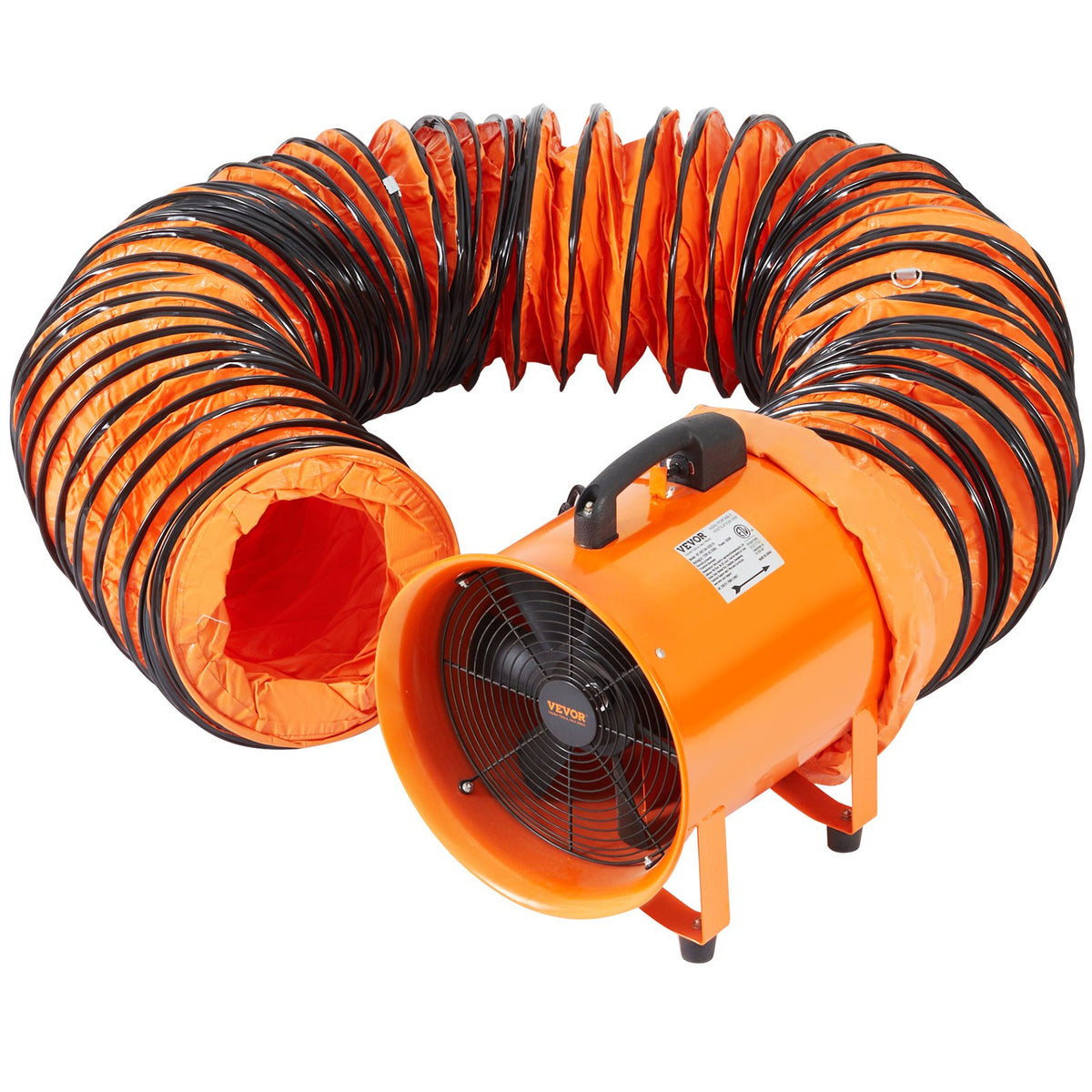 VEVOR Portable Fan: 254 mm Cylindrical Fan, 10 m Flexible Air Duct, 300W, 1720 CFM, Ideal for Industrial Use, Workshops, Homes and More, for Extracting Dust and Smoke, Heavy-Duty
