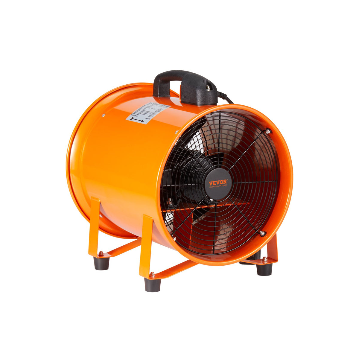 VEVOR Portable Fan: 254 mm Cylindrical Fan, 10 m Flexible Air Duct, 300W, 1720 CFM, Ideal for Industrial Use, Workshops, Homes and More, for Extracting Dust and Smoke, Heavy-Duty