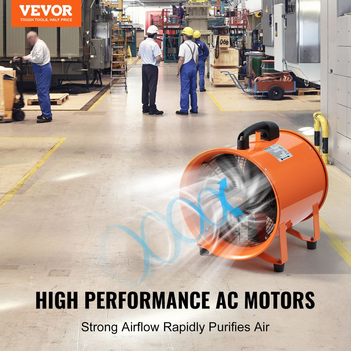 VEVOR Portable Fan: 254 mm Cylindrical Fan, 10 m Flexible Air Duct, 300W, 1720 CFM, Ideal for Industrial Use, Workshops, Homes and More, for Extracting Dust and Smoke, Heavy-Duty