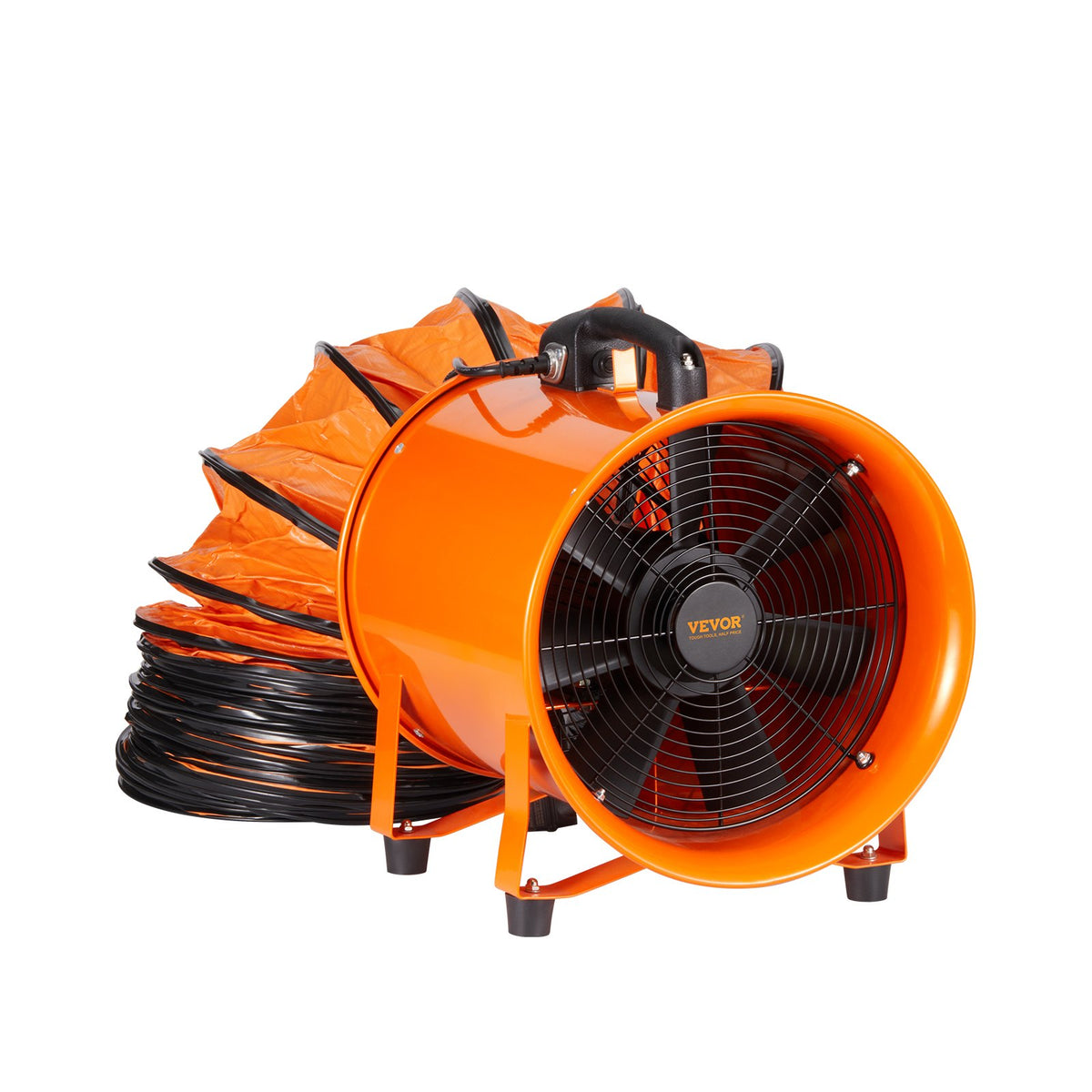 VEVOR Portable Fan: 254 mm Cylindrical Fan, 10 m Flexible Air Duct, 300W, 1720 CFM, Ideal for Industrial Use, Workshops, Homes and More, for Extracting Dust and Smoke, Heavy-Duty