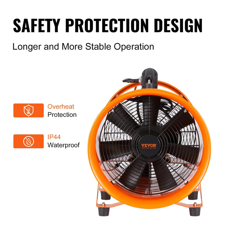 Pārvietojamais ventilators 305 mm, 365 W, 5 m gaisa vads, 4 373 m³/h, rūpniecisks nosūcējs putekļiem un dūmiem
