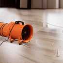 ChatGPT saka:  VEVOR 40,6 cm pārnēsājamais ventilators, 2 ātrumu, 8790 m³/h jaudīgs rūpnieciskais aksiālais ventilators ar 5 m elastīgo gaisa vadu, piemērots pagrabiem, darbnīcām un noliktavām, oranžs