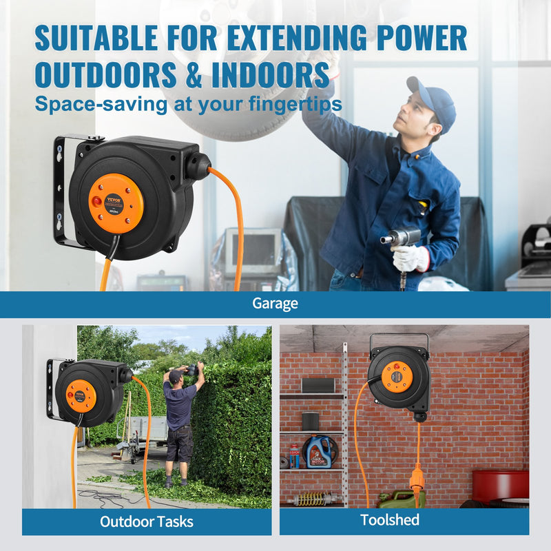 VEVOR 1000W automātiski ievelkama pagarinātāja spole ar 9 m strāvas vadu, 1 m ievadvadvads