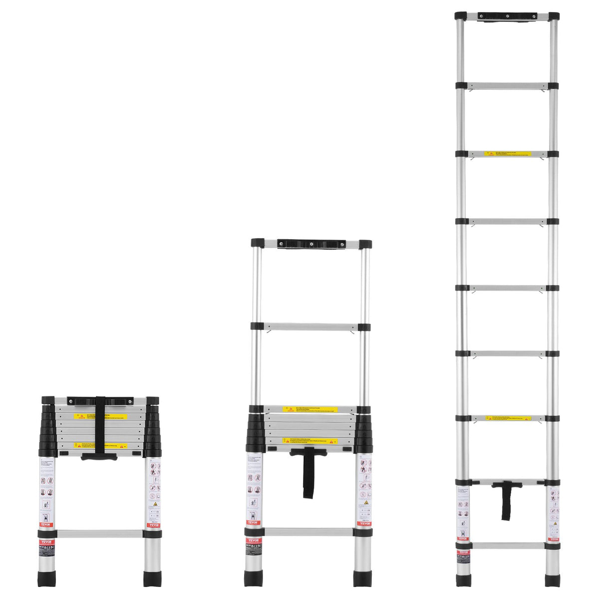 VEVOR Telescopic Extension Ladder, 2.6 m, One-Button Retraction, 170 kg Load Capacity