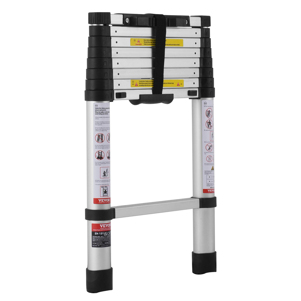 VEVOR Telescopic Extension Ladder, 2.6 m, One-Button Retraction, 170 kg Load Capacity