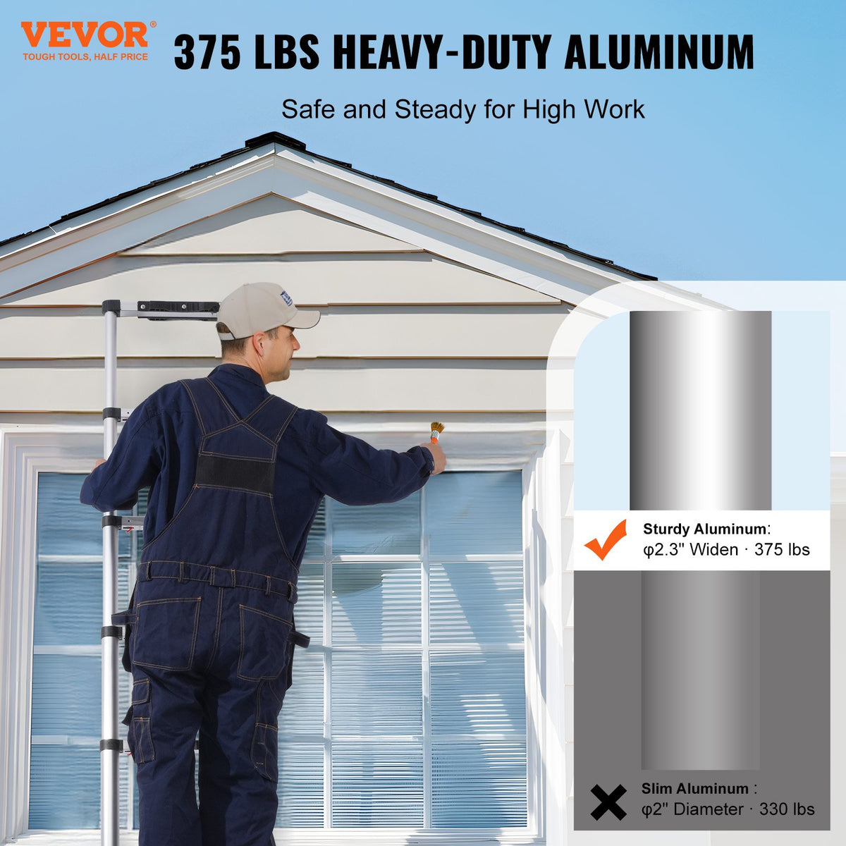 VEVOR Telescopic Extension Ladder, 2.6 m, One-Button Retraction, 170 kg Load Capacity