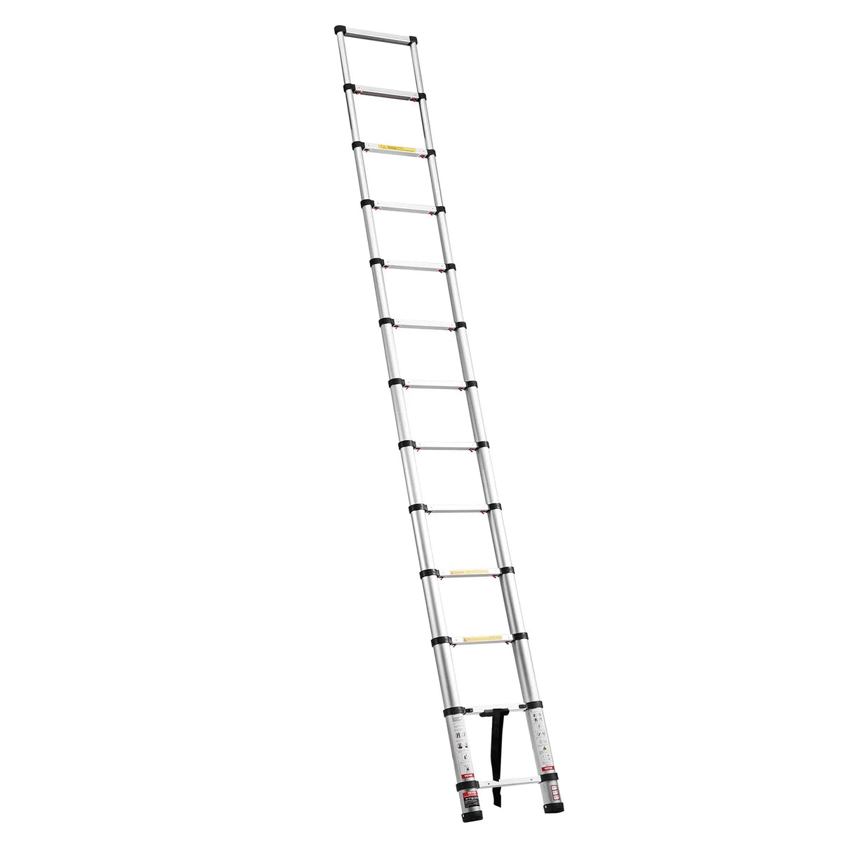VEVOR 3.8 m Telescopic Aluminium Ladder, Lightweight Multifunctional Folding Extendable Ladder with One-Touch Lowering Mechanism, Maximum Load 150 kg, with Non-Slip Feet, Suitable for Home, Outdoor Work and Lofts