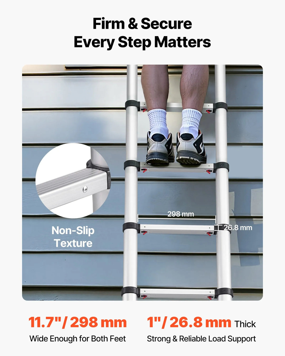 VEVOR 3.8 m Telescopic Aluminium Ladder, Lightweight Multifunctional Folding Extendable Ladder with One-Touch Lowering Mechanism, Maximum Load 150 kg, with Non-Slip Feet, Suitable for Home, Outdoor Work and Lofts