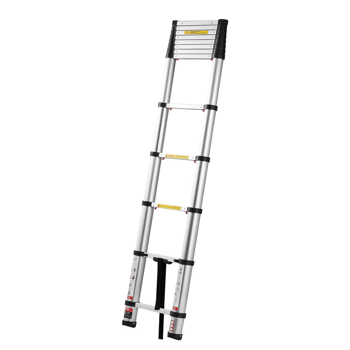 VEVOR 3.8 m Telescopic Aluminium Ladder, Lightweight Multifunctional Folding Extendable Ladder with One-Touch Lowering Mechanism, Maximum Load 150 kg, with Non-Slip Feet, Suitable for Home, Outdoor Work and Lofts