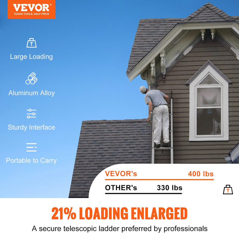 VEVOR teleskopiskās alumīnija kāpnes 4,6 m, daudzfunkcionālas, pārnēsājamas, 180 kg slodze