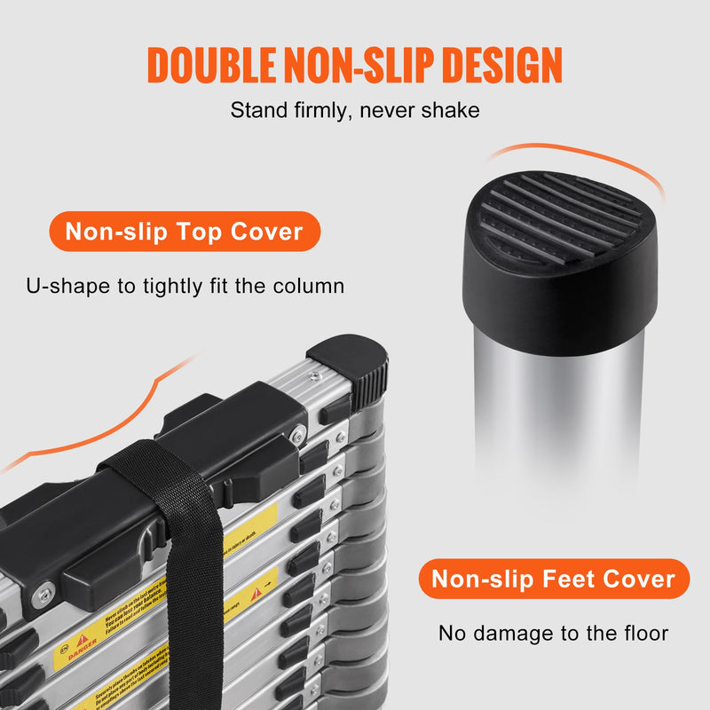 VEVOR teleskopiskās alumīnija kāpnes 4,6 m, daudzfunkcionālas, pārnēsājamas, 180 kg slodze