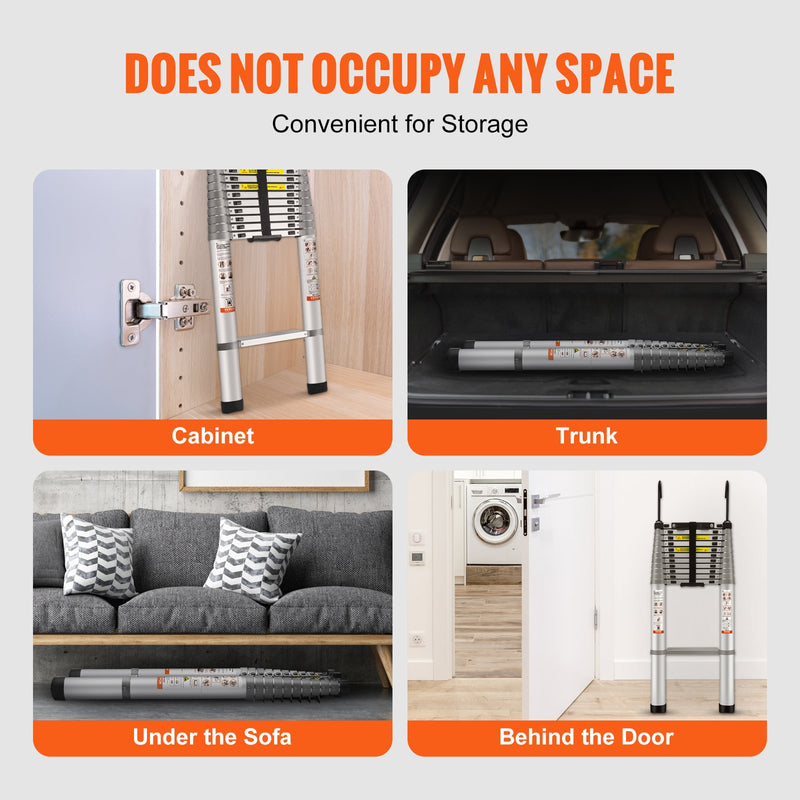 VEVOR teleskopiskās alumīnija kāpnes 4,6 m, daudzfunkcionālas, pārnēsājamas, 180 kg slodze