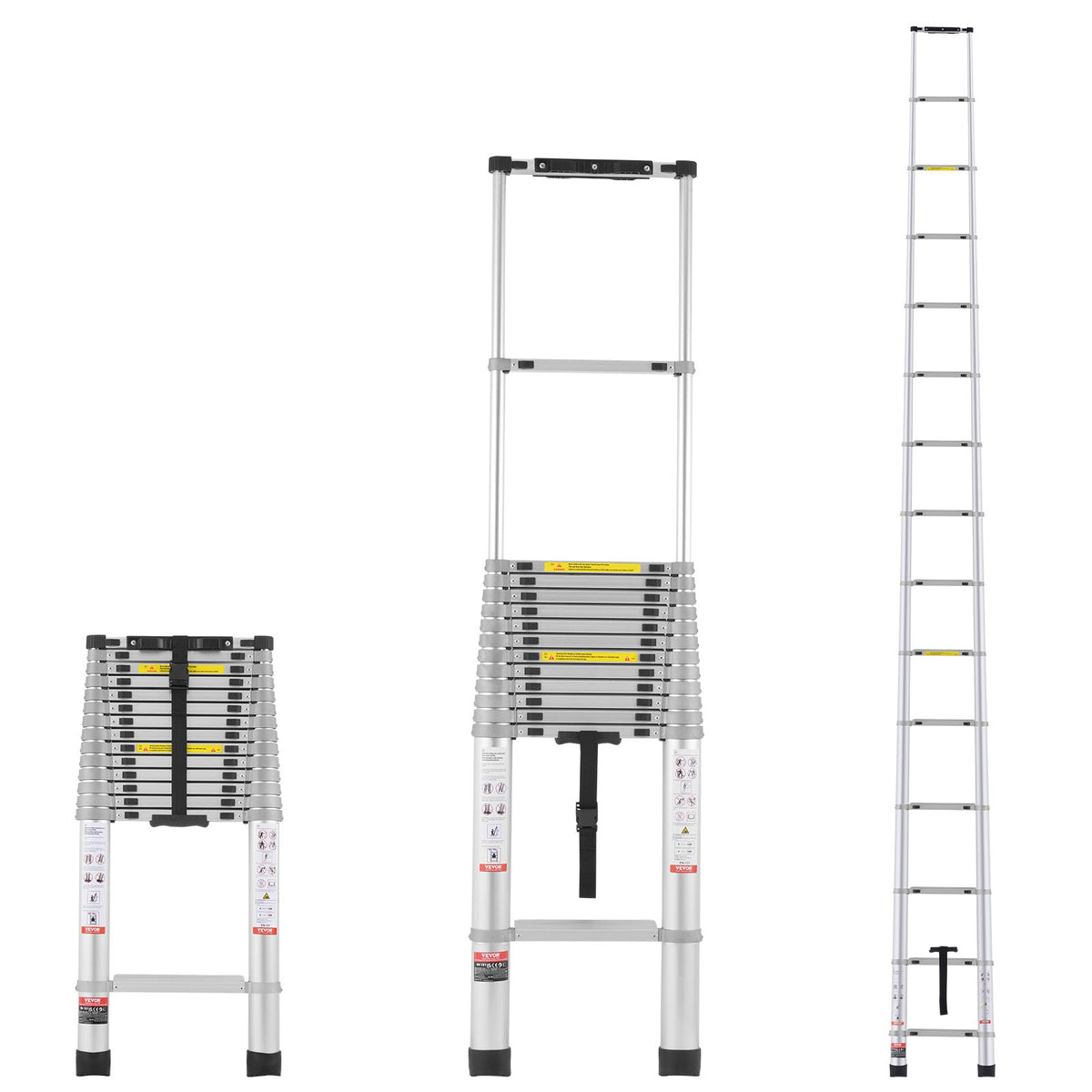 VEVOR teleskopiskā kāpne, 6,2 m alumīnija vieglā izvelkamā kāpne, salokāma ar daudzpogu atvilkšanas mehānismu, nestspēja 190 kg, neslīdoši kāju gali, pārnēsājama un kompaktā mājas, RV vai bēniņu lietošanai