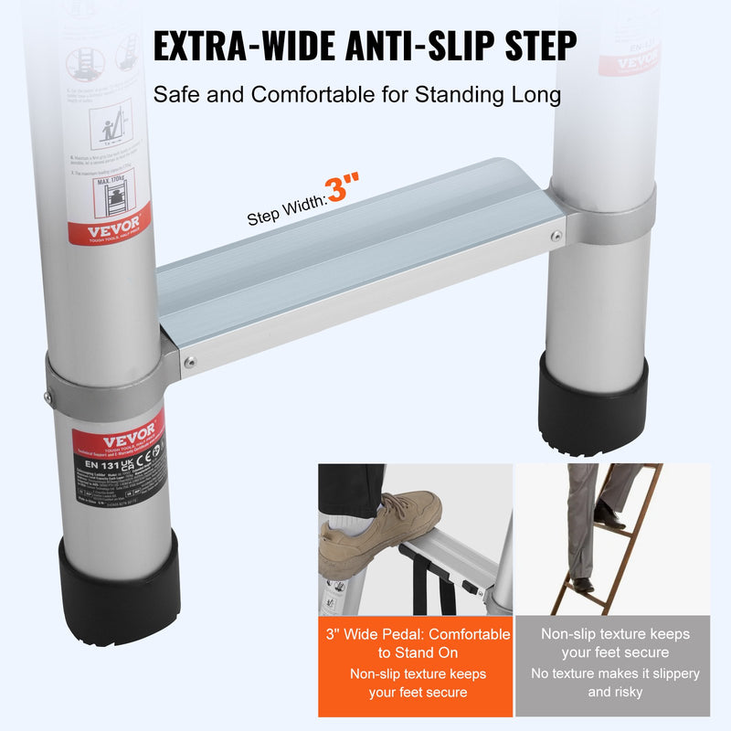 VEVOR teleskopiskā kāpne, 6,2 m alumīnija vieglā izvelkamā kāpne, salokāma ar daudzpogu atvilkšanas mehānismu, nestspēja 190 kg, neslīdoši kāju gali, pārnēsājama un kompaktā mājas, RV vai bēniņu lietošanai