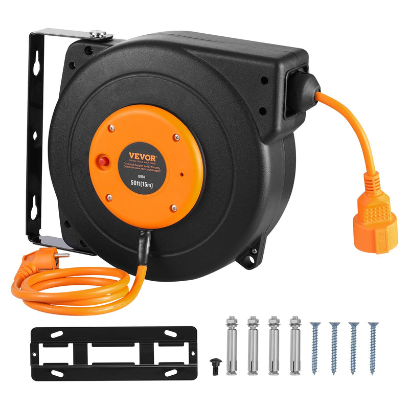 VEVOR 1000W automātiski ievelkama pagarinātāja spole ar 15 m strāvas vadu, 1 m ievadvadvads