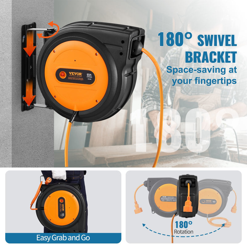 VEVOR 1600W automātiski ievelkama pagarinātāja spole ar 19 m strāvas vadu, 1 m ievadvadvads