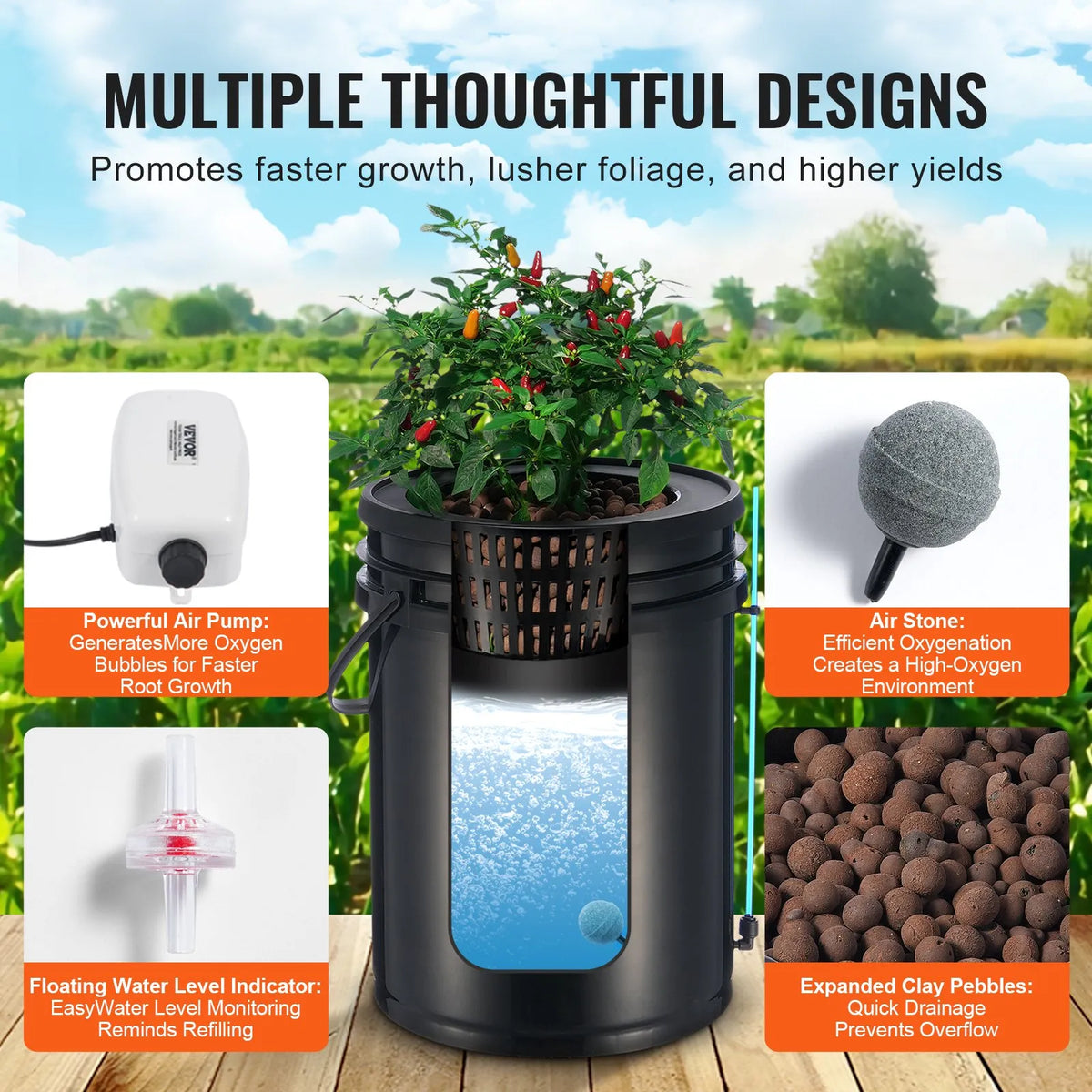 DWC Hydroponic Growing System with Deep Water Culture and Top Drip Feeding, 2 Tanks