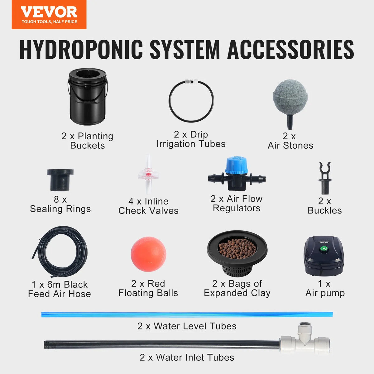 DWC Hydroponic Growing System with Deep Water Culture and Top Drip Feeding, 2 Tanks