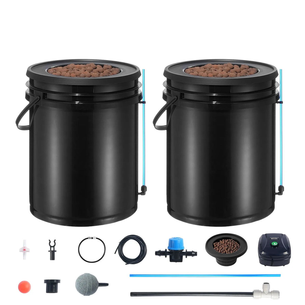 DWC Hydroponic Growing System with Deep Water Culture and Top Drip Feeding, 2 Tanks