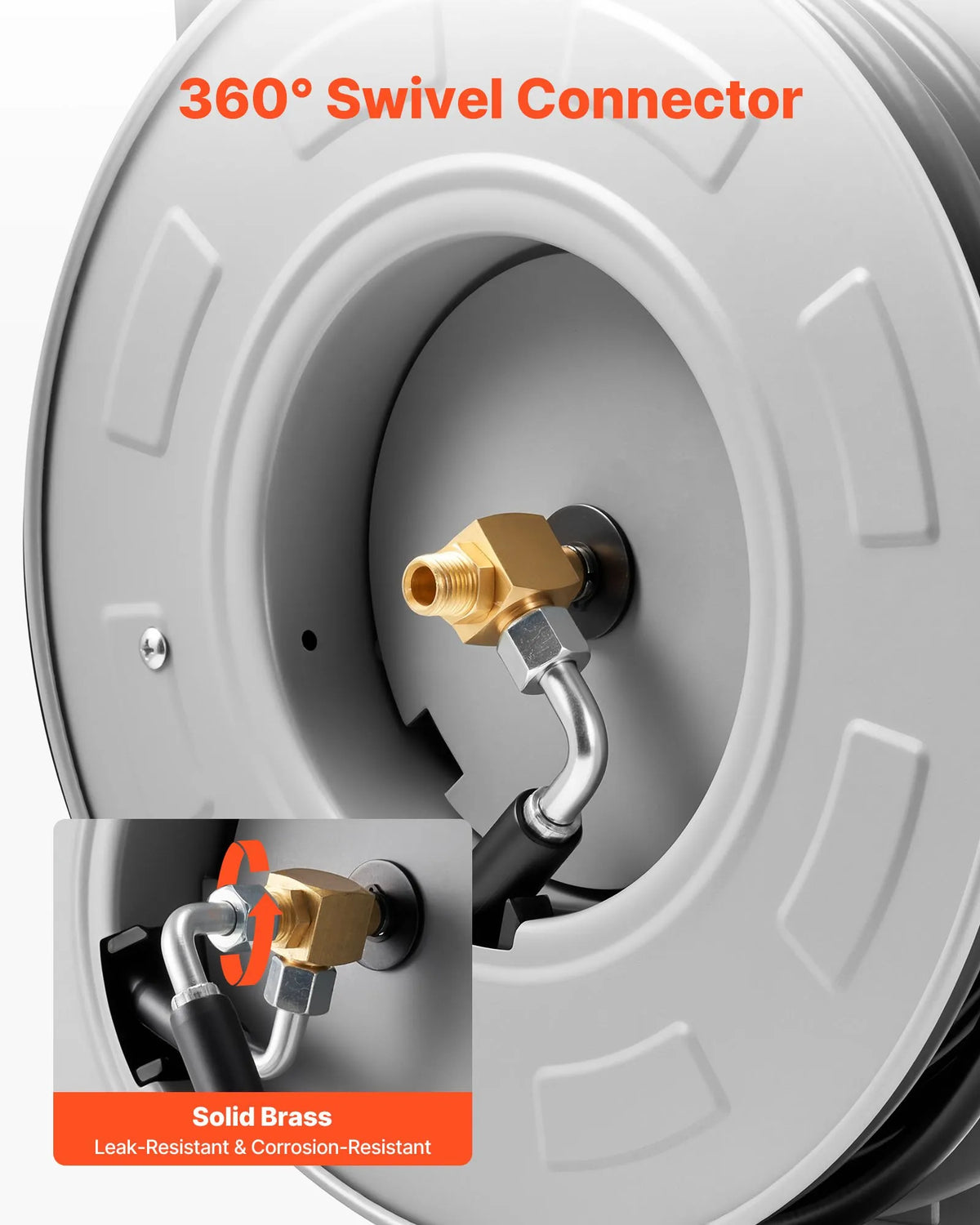 VEVOR augstspiediena mazgātāja šļūtenes spole ar automātisku ievilkšanu, 19,8 m x 6,4 mm, maksimālais spiediens 220 bar, pastiprināta tērauda konstrukcija, sienas vai grīdas montāža, piemērota auto mazgāšanai, dārzam un grīdu tīrīšanai - ZEMLETES.LV